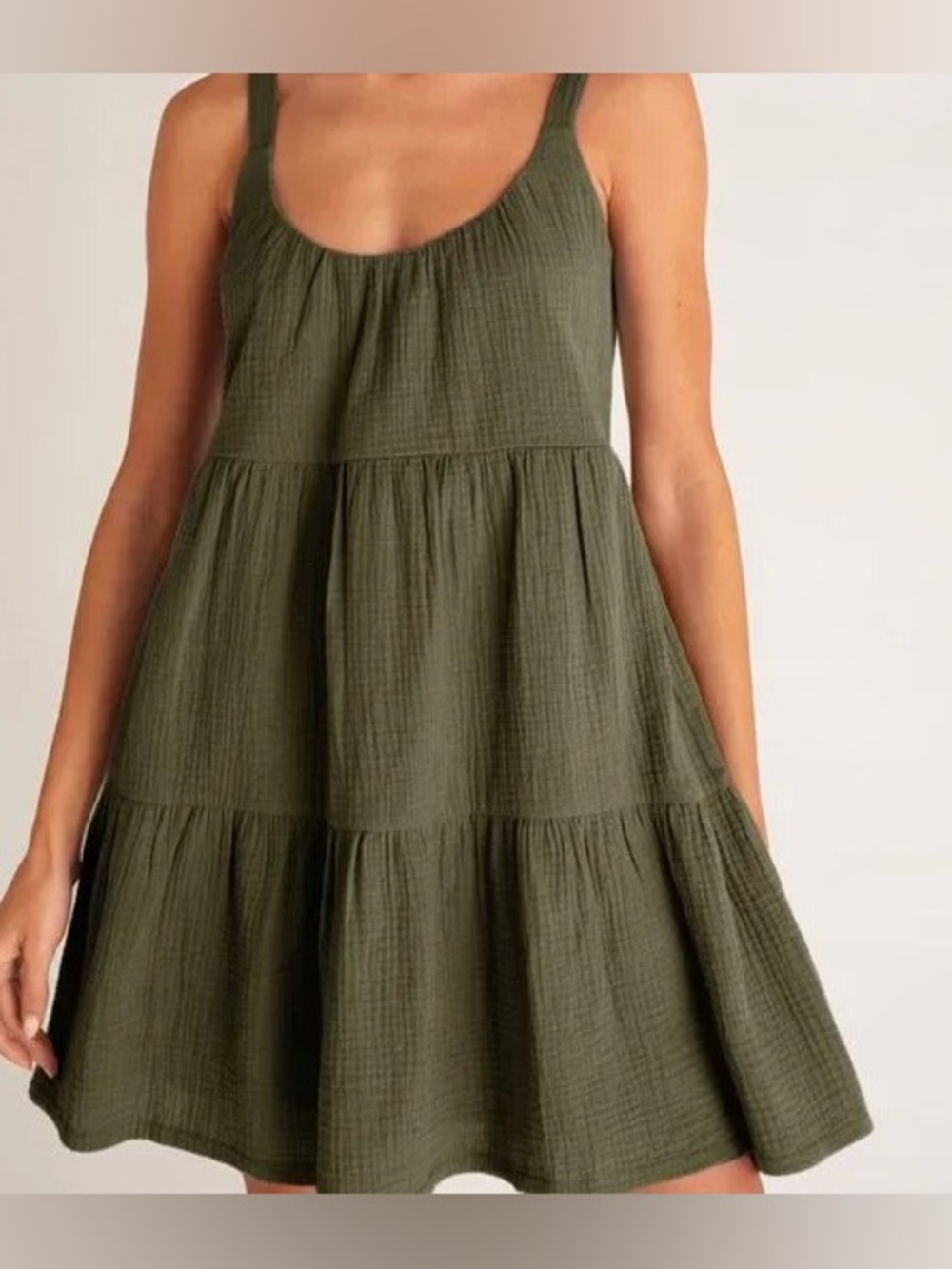 NWT Z Supply Danny Gauze Tiered Mini Dress Olive Size L
